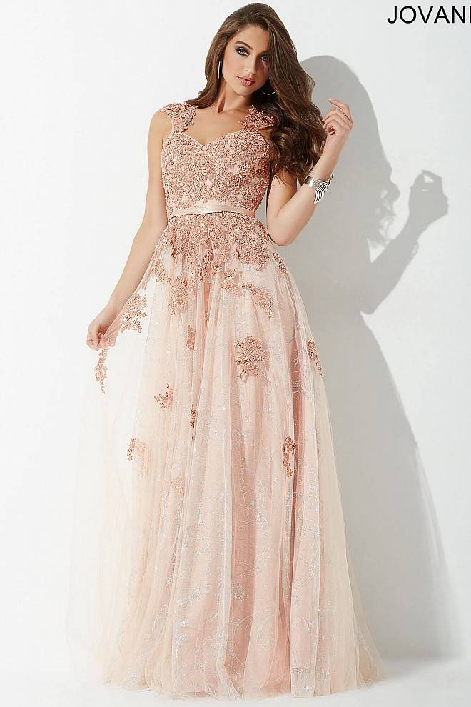 blush and gold prom dress