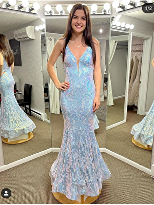 Jovani 3263 | Sequin Plunging Neck Embellished Prom Dress