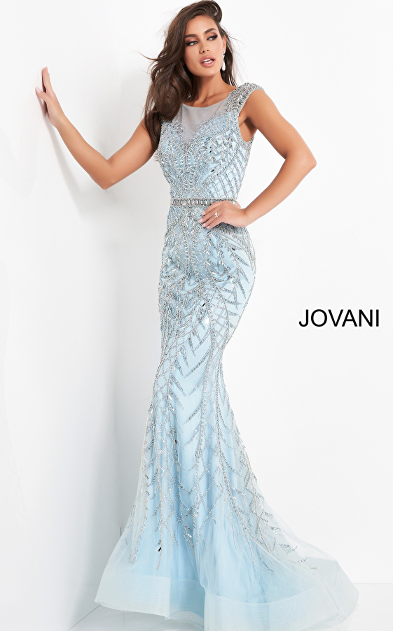Jovani 02336 | Light Blue Cap Sleeve mother of the bride dress