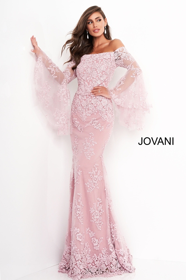 Jovani 02570 Pink Floral Embroidered Sheath Mother Of The Bride Dress ...