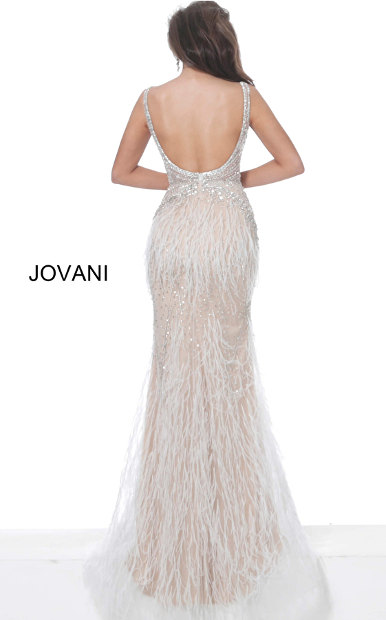 Jovani 03023 | Off White Illusion Bodice Sheath Wedding Dress