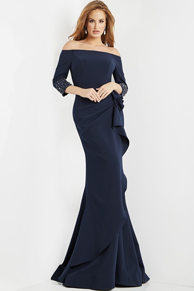 Jovani Dress 08699 | Navy Ruched Waist Long Dress
