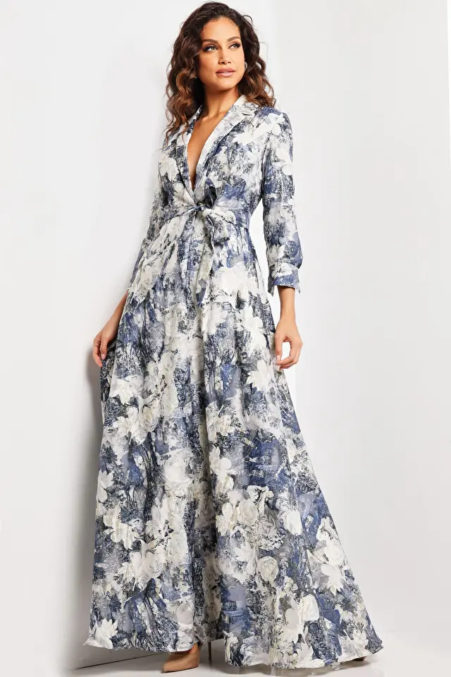 Jovani Dress 26202 | Print Lapel V neck A line gown 26202