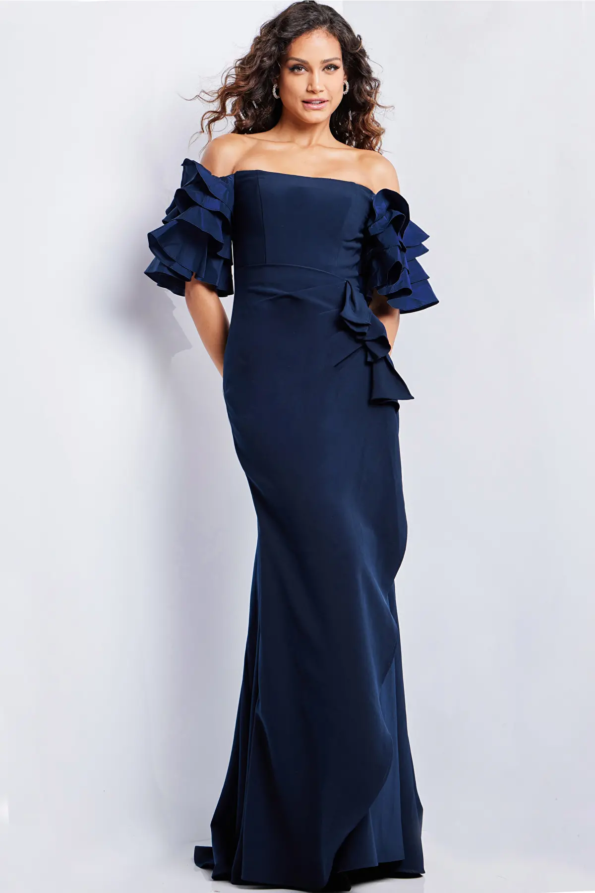 Jovani Dress 37674 | Navy ruched waist long gown 37674