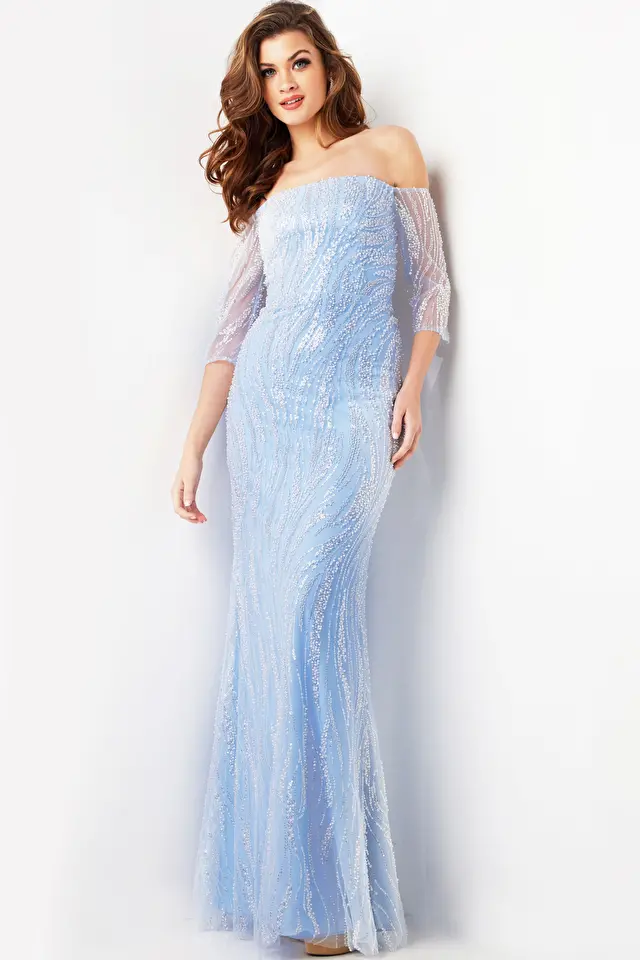 Long Sleeves Dark Blue Crystal Prom Dress Formal Evening Grad Dresses –  Laurafashionshop