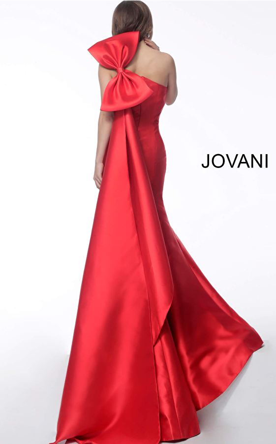 Jovani 62463 | Red Bow One Shoulder Mermaid Evening Gown