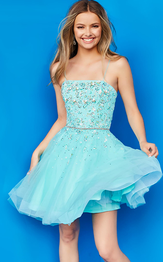 Jovani Dress K3641 | Tiffany Blue Embellished Short Kids Dress