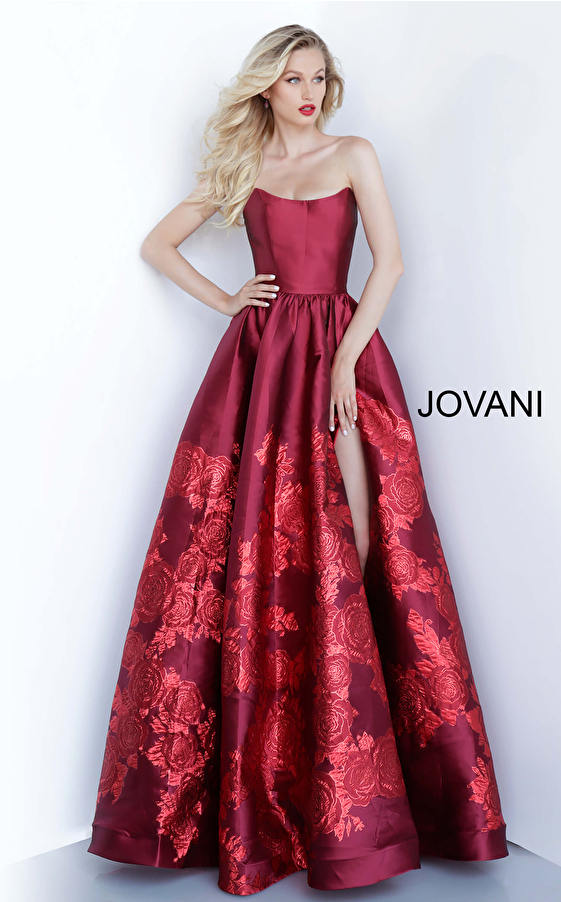 Jovani 02038 | Floral Print Strapless Prom Ballgown