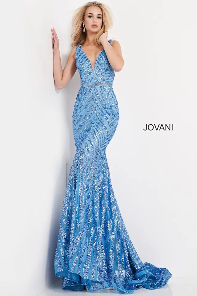 Jovani 03570 | Light Blue Sequin Embellished Prom Dress