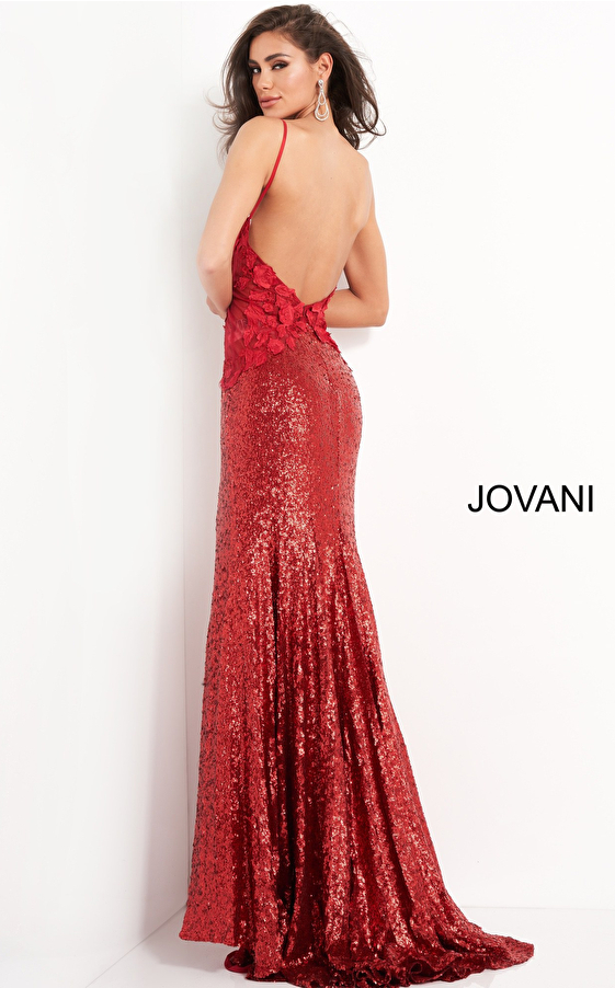 Jovani 06426 | Red Sheath Spaghetti Strap Prom Dress