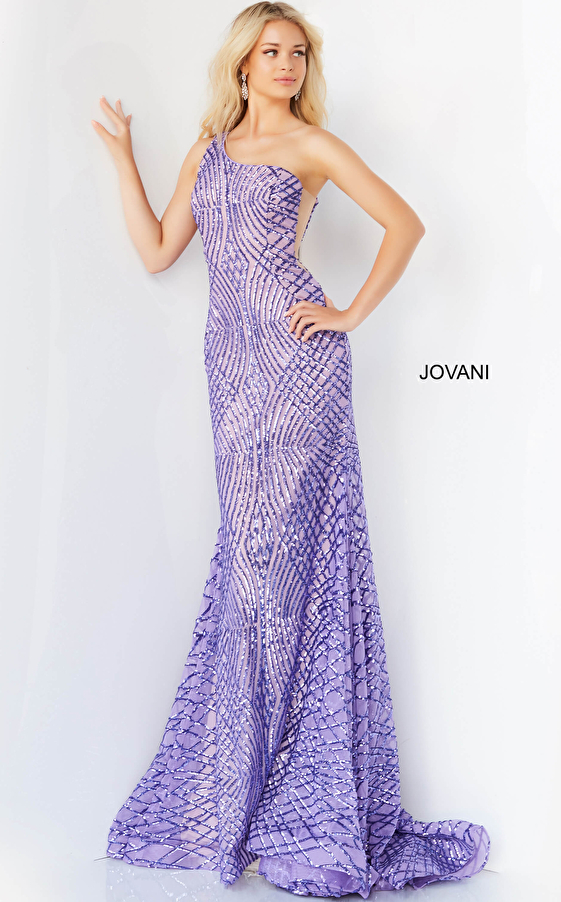 Jovani 06517 Lilac Long Fitted One Shoulder Sequin Prom Dress