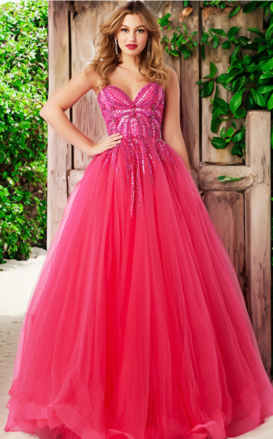 Hot Pink Tulle Sweetheart Strapless Ball Gown Princess Dresses, CP0787