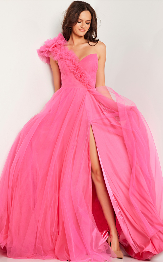 Jovani Dress 08273  Hot Pink Tulle Flare Skirt Embroidered Short Dress