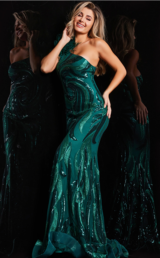 Jovani Dress 32596 | Sequin Embellished One Shoulder Dress 32596