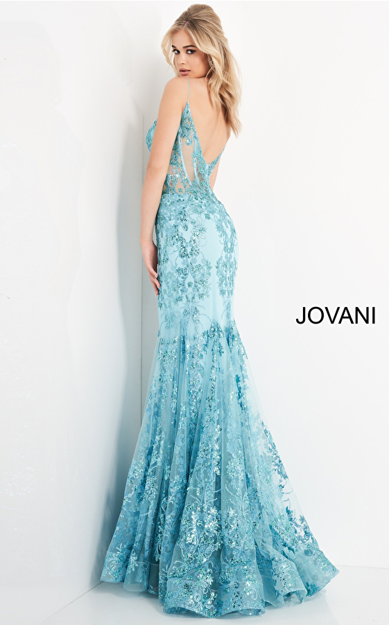 Jovani 3675 | Black Embellished Plunging Neckline Dress