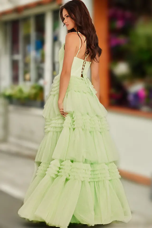 Jovani Dress 38477 | Mint Layered Skirt Prom Ballgown 38477