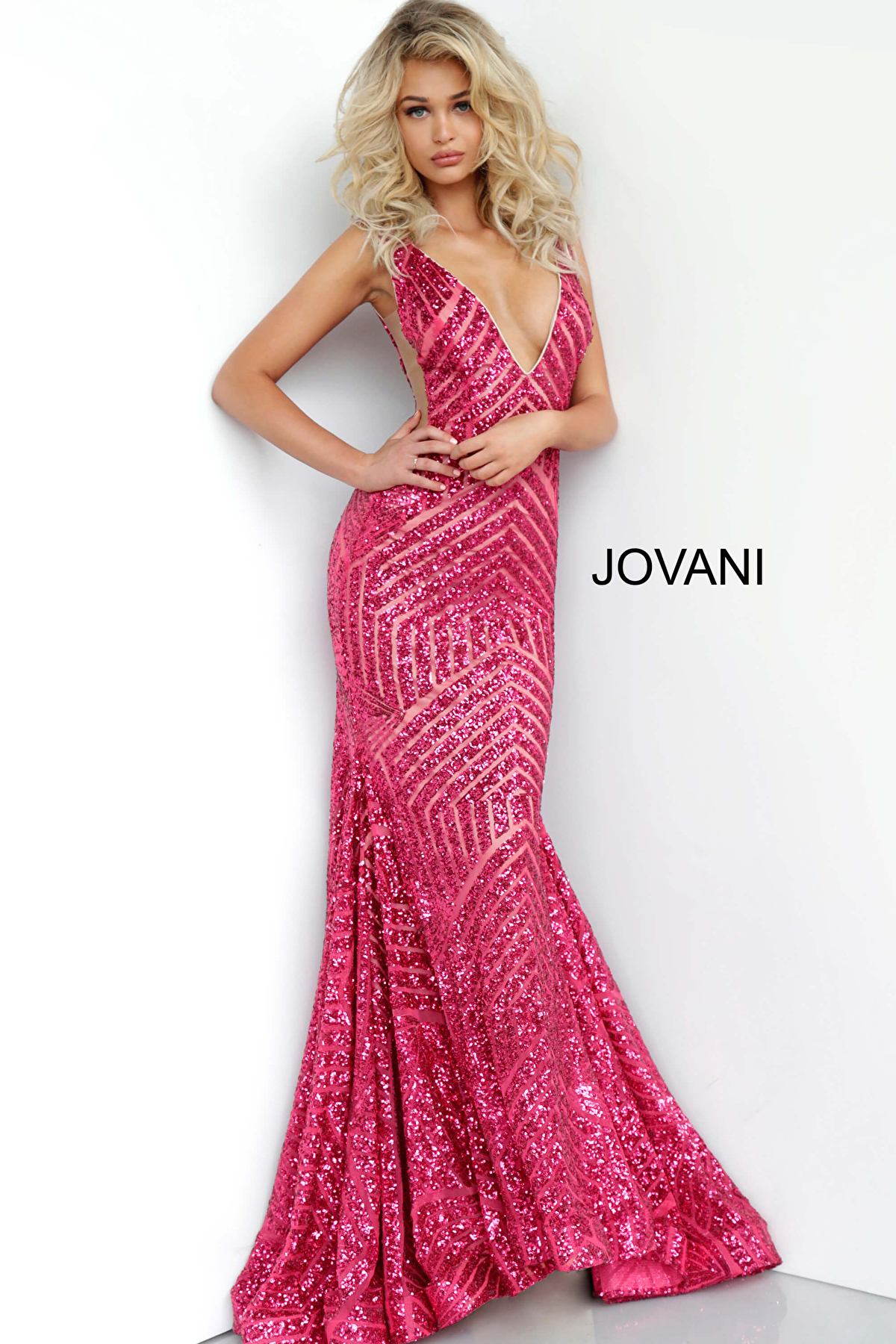 Jovani 59762 Sequin Yellow Plunging Neck Dress 3881