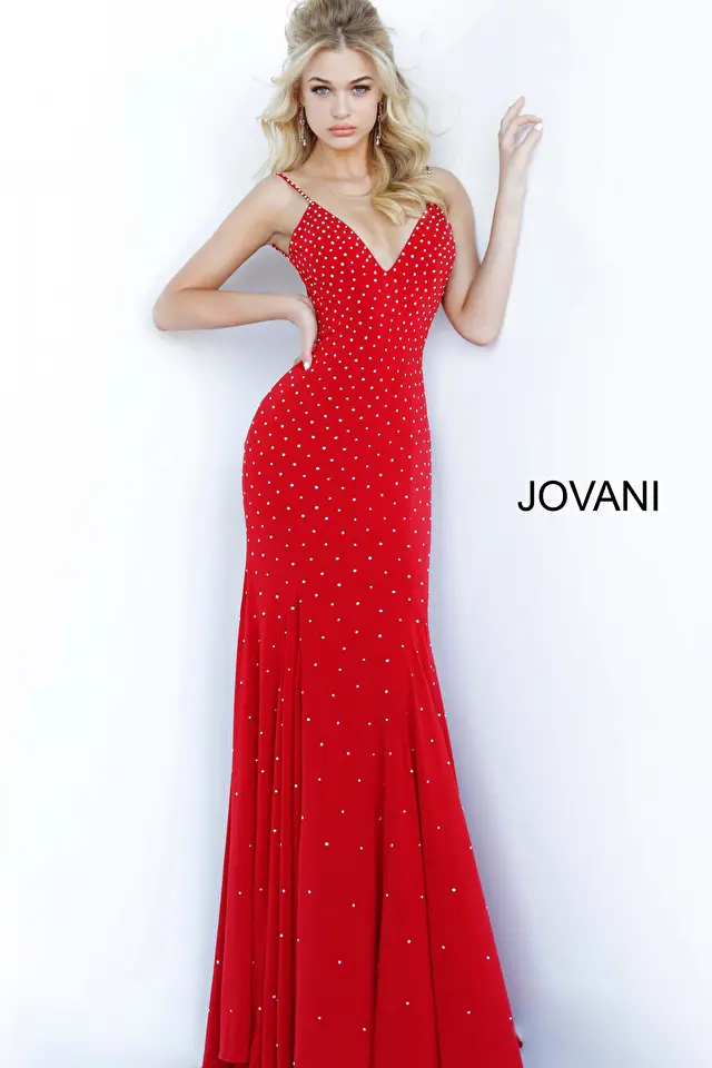 Jovani 63563 | White Embellished Jersey Fitted Prom Dress
