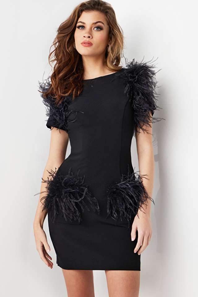 Little Wish Black Sequin Lace Strapless Mini Dress With Feathers