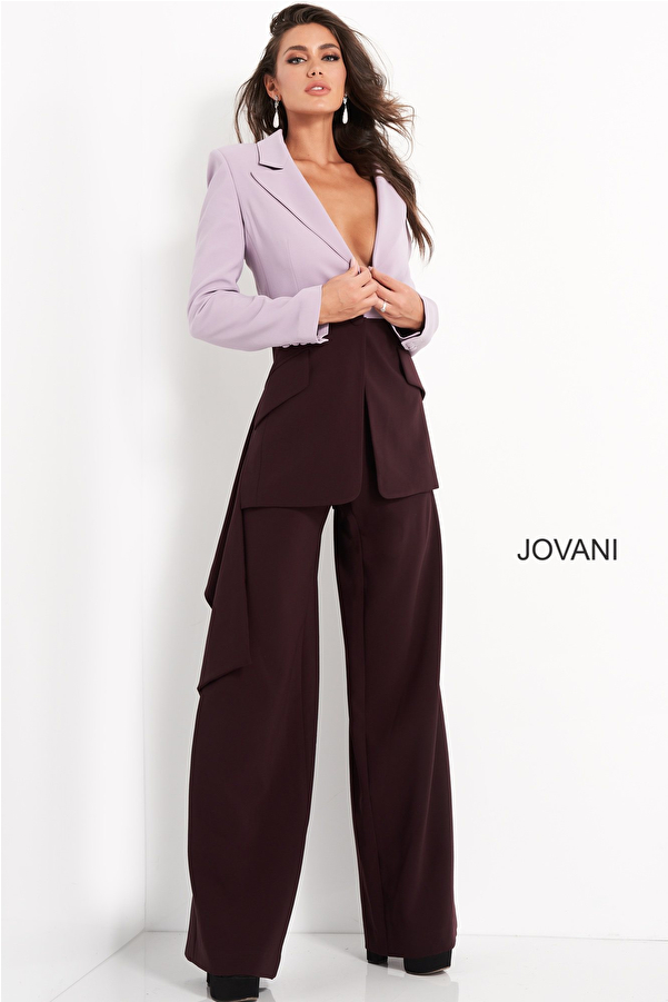 Jovani 06479 Turquoise High Low Blazer Evening Pant Suit 7409