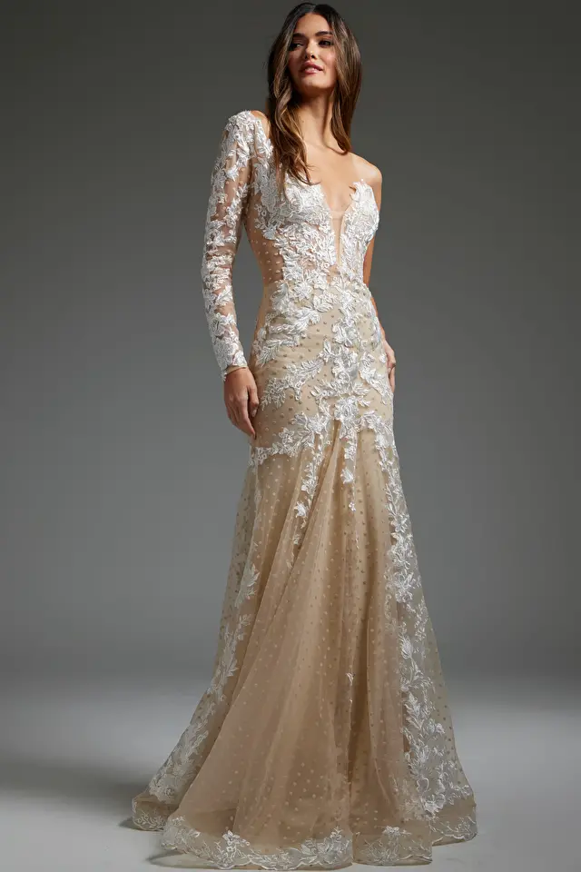 Jovani Bridal JB63673 White Sheer Corset Bodice Wedding Dress – Spybaby