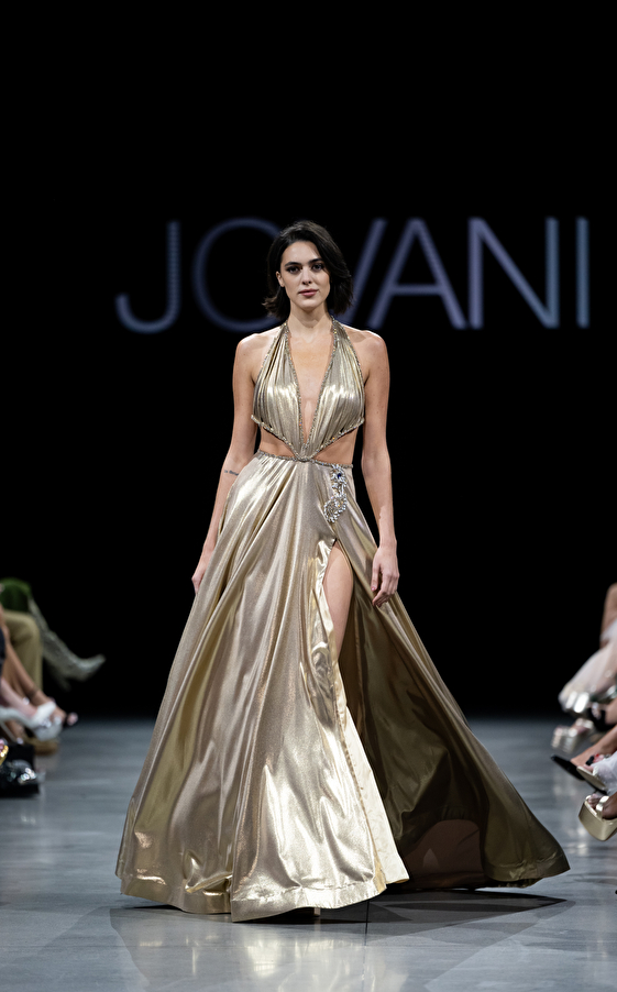 Model walking down the runway at Jovani fashion show in New York 2023 - Image 1