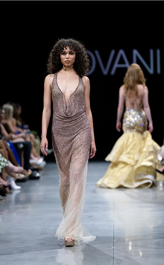 Model walking down the runway at Jovani fashion show in New York 2023 - Image 7