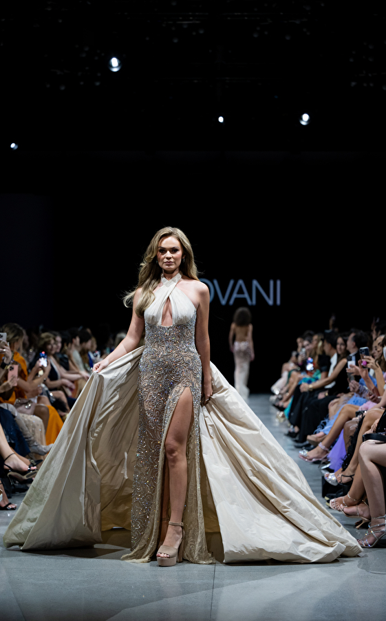 Model walking down the runway at Jovani fashion show in New York 2023 - Image 8