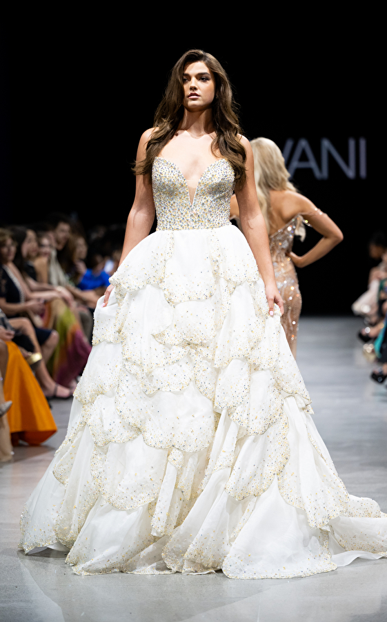 Model walking down the runway at Jovani fashion show in New York 2023 - Image 15