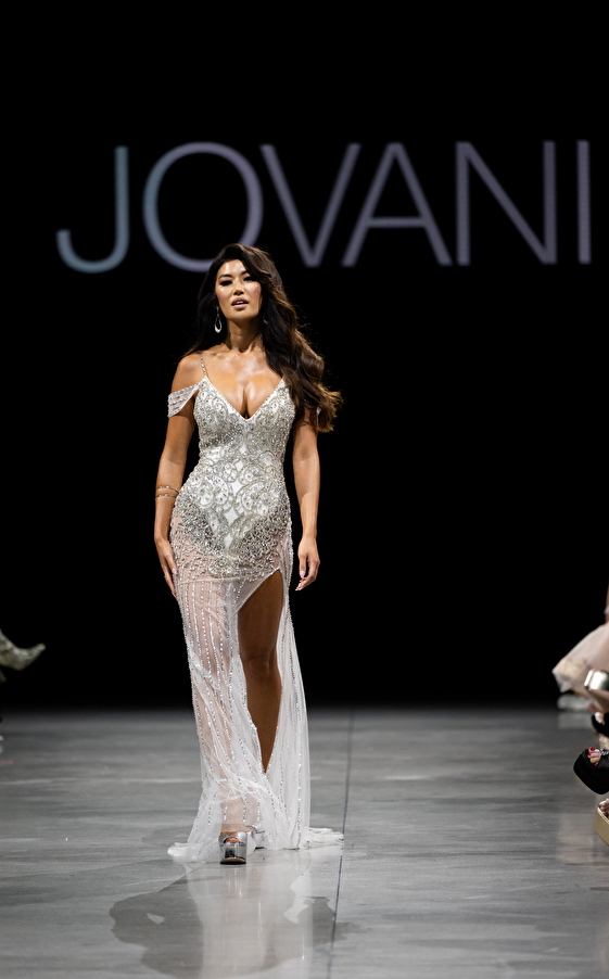 Model walking down the runway at Jovani fashion show in New York 2023 - Image 17
