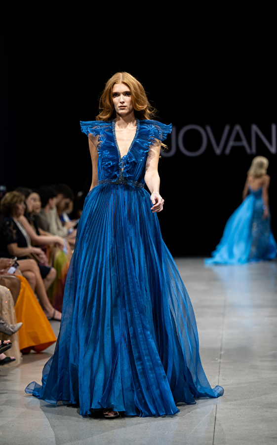 Model walking down the runway at Jovani fashion show in New York 2023 - Image 48