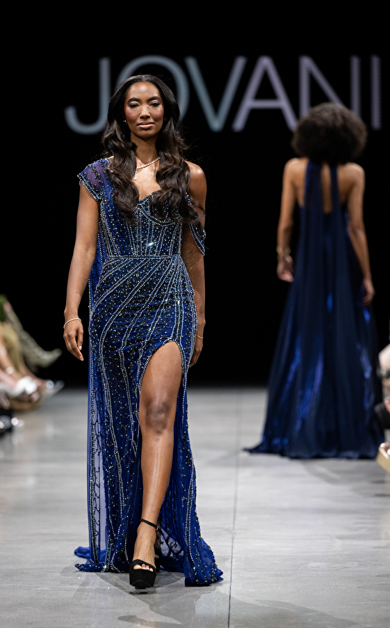 Model walking down the runway at Jovani fashion show in New York 2023 - Image 50