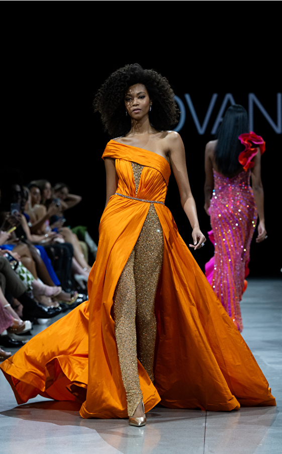 Model walking down the runway at Jovani fashion show in New York 2023 - Image 57