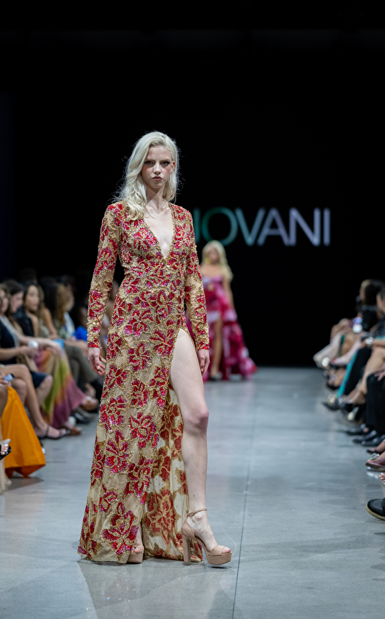 Model walking down the runway at Jovani fashion show in New York 2023 - Image 70