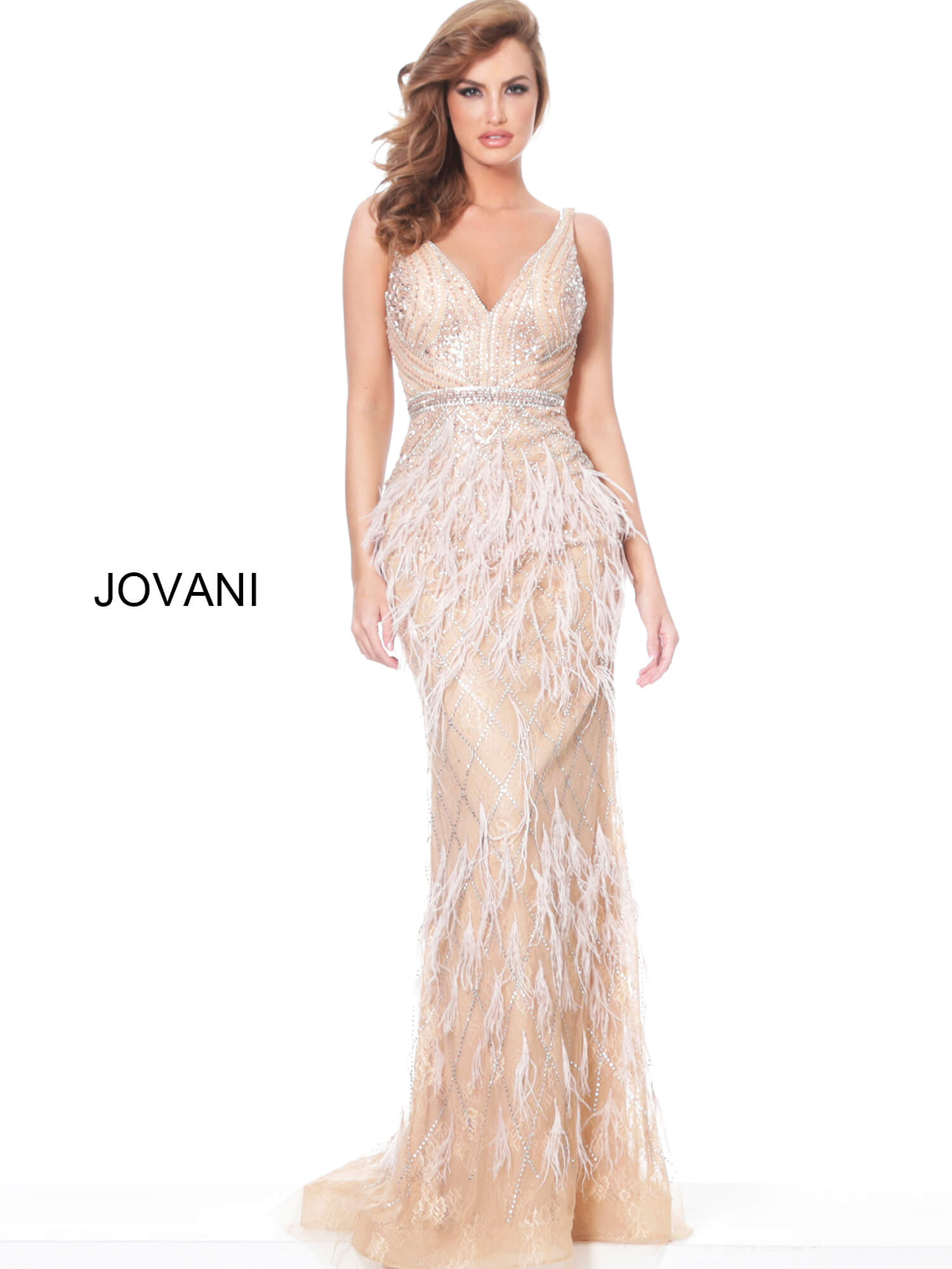 Jovani 03190 | Rose Gold Sleeveless Beaded Formal Gown