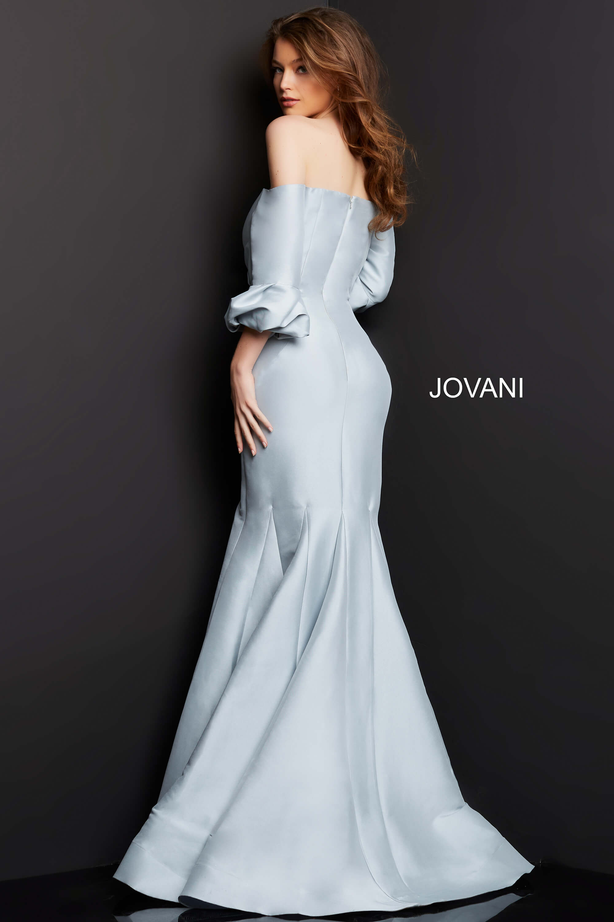 Jovani 09420 | Silver Off the Shoulder Sweetheart Neck Evening Dress