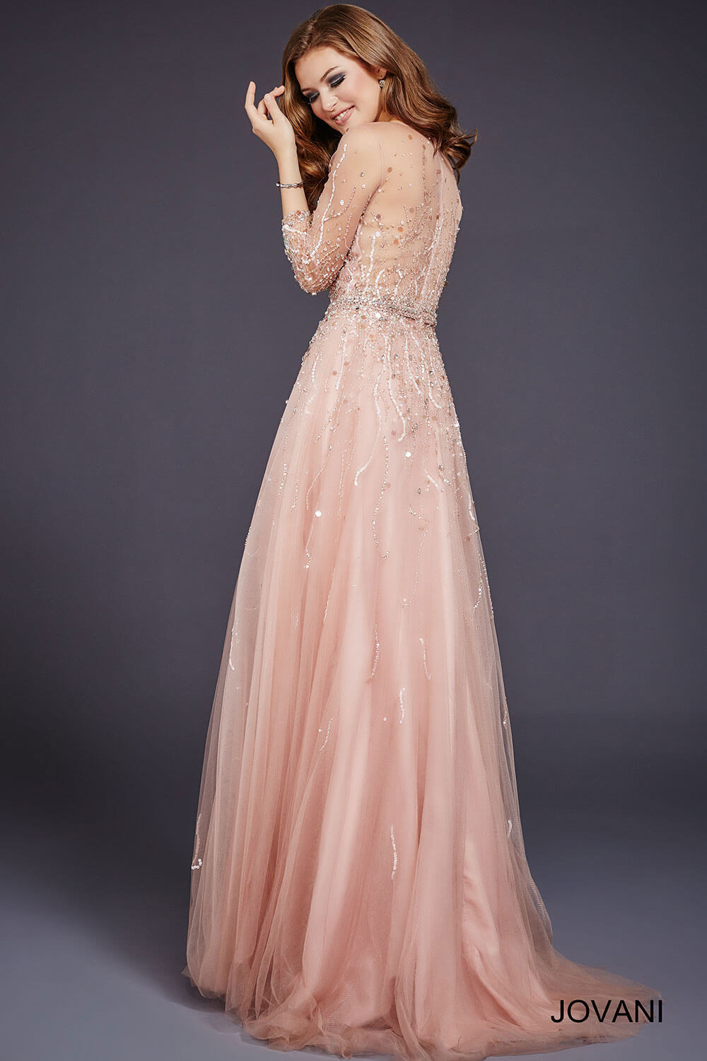 Jovani 29084 Blush Crystal Embellishments Evening Dress 0729