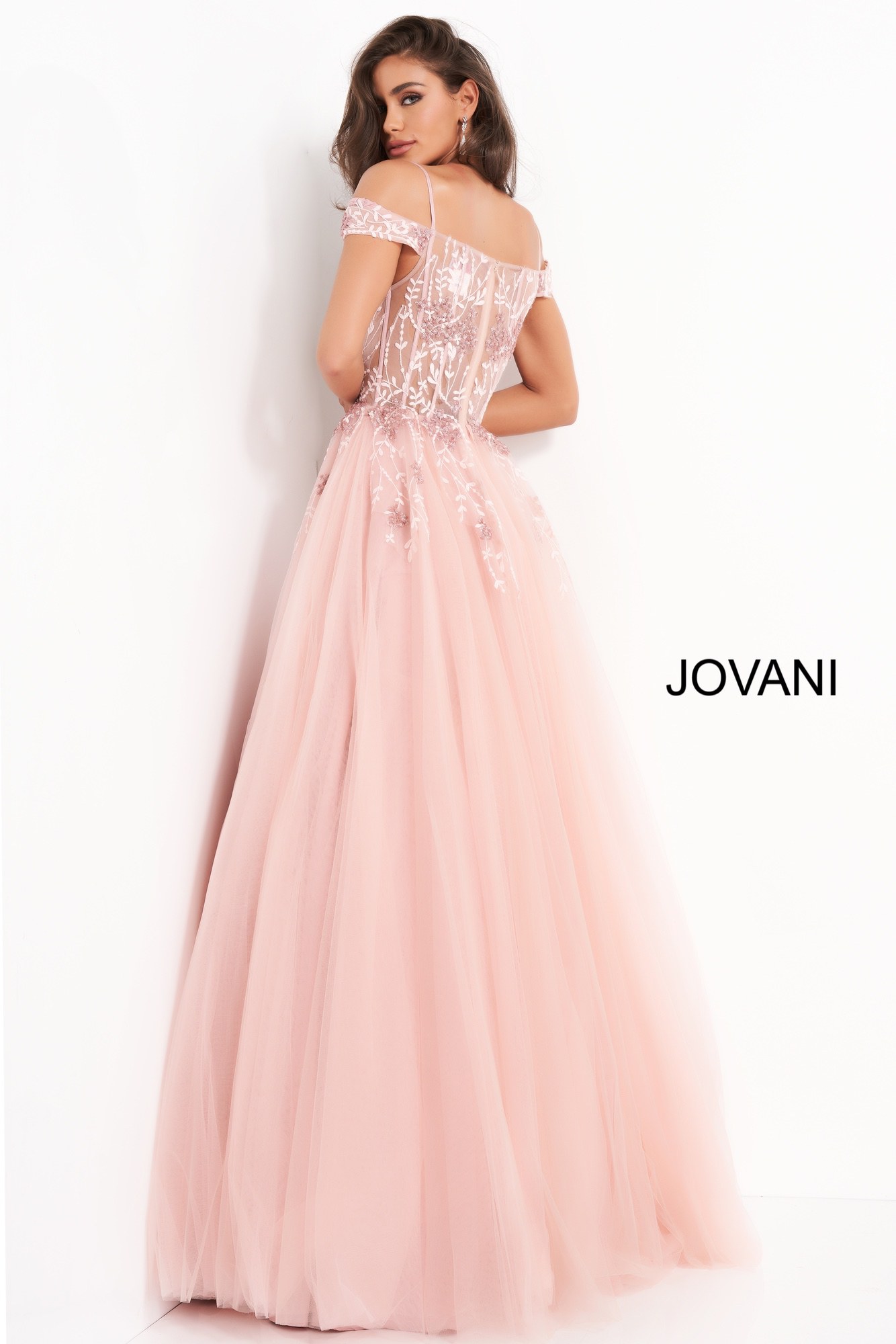 Jovani 02022 | Blush Embroidered Sheer Bodice Evening Gown