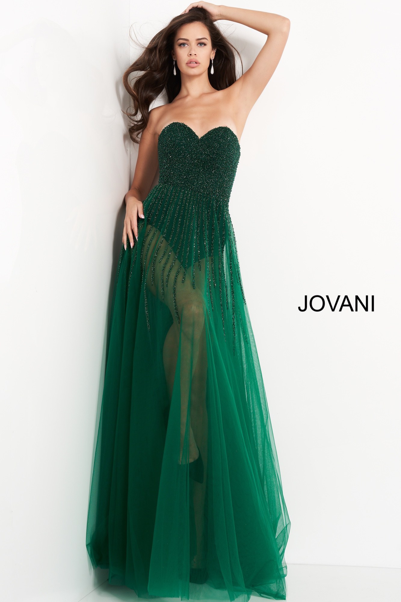 Jovani Dress 02816 | Dark Green Beaded Sexy Dress