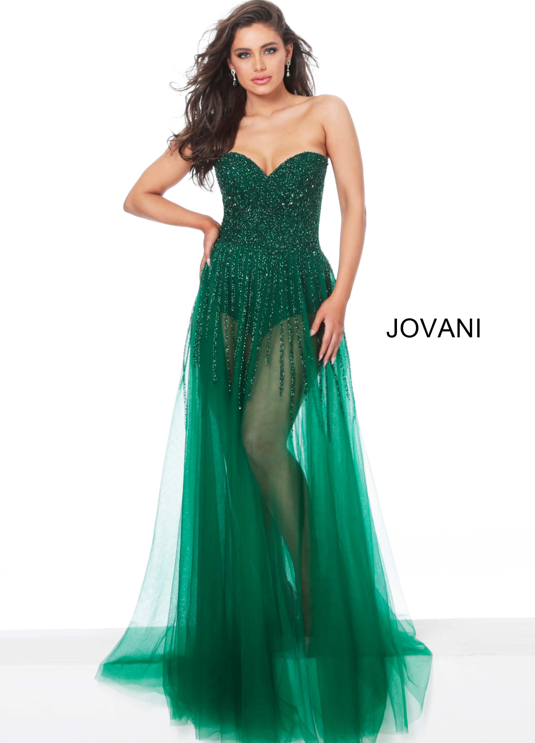 Jovani Dress 02816 | Dark Green Beaded Sexy Dress