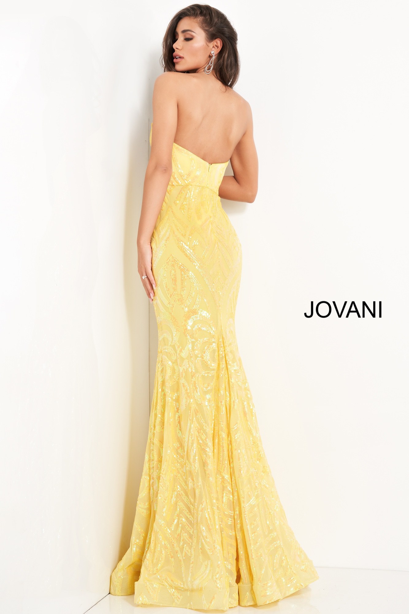 Jovani 03445 | Yellow Plunging Neckline Sheath Prom Dress