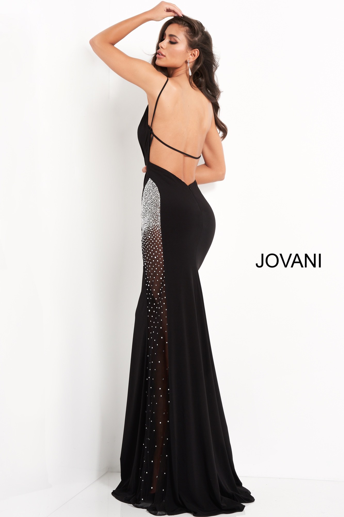 Jovani 06566 | Black Beaded Sides Sheath Prom Dress