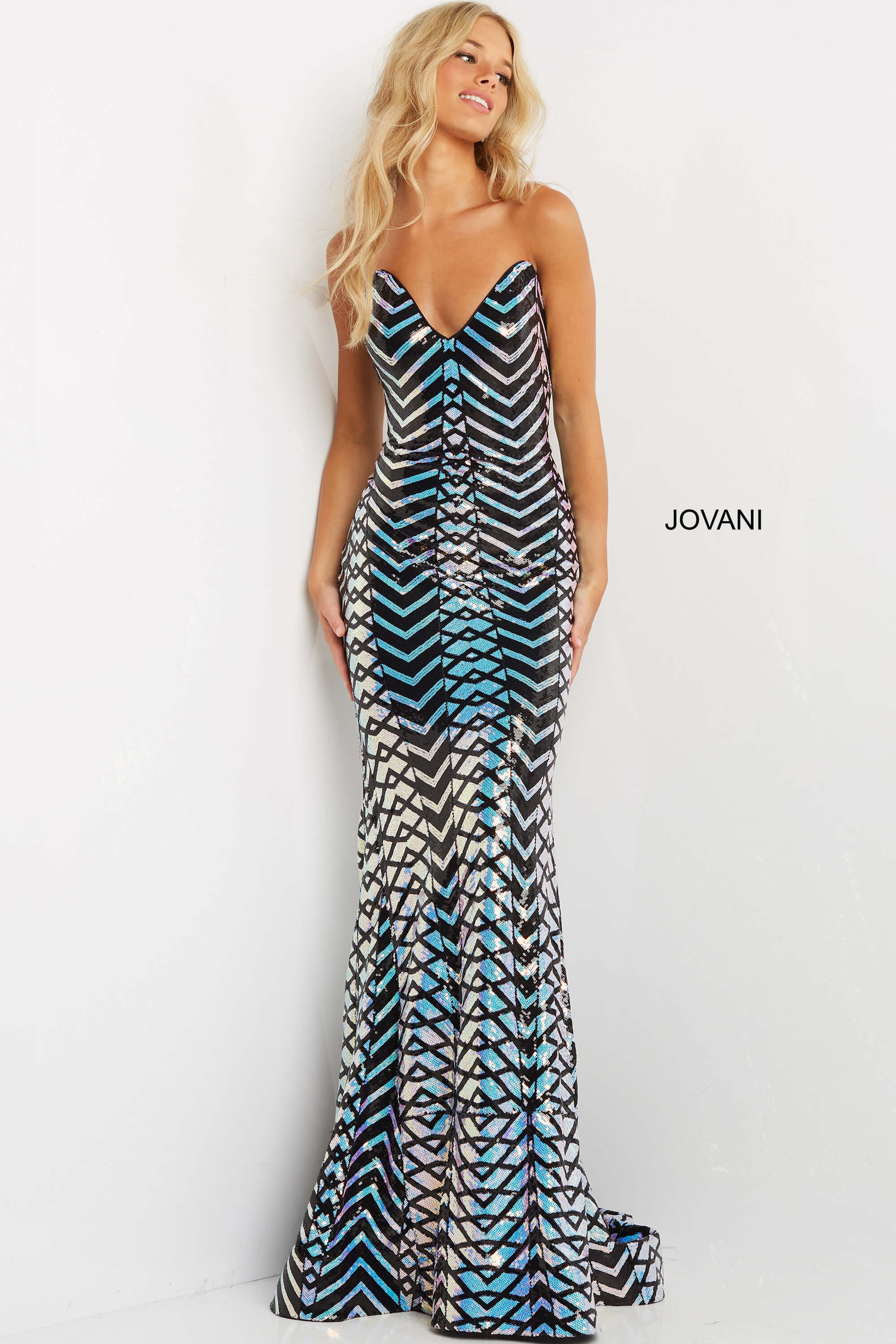 Jovani 07285 | Iridescent Sequin Bodycon Strapless Prom Dress