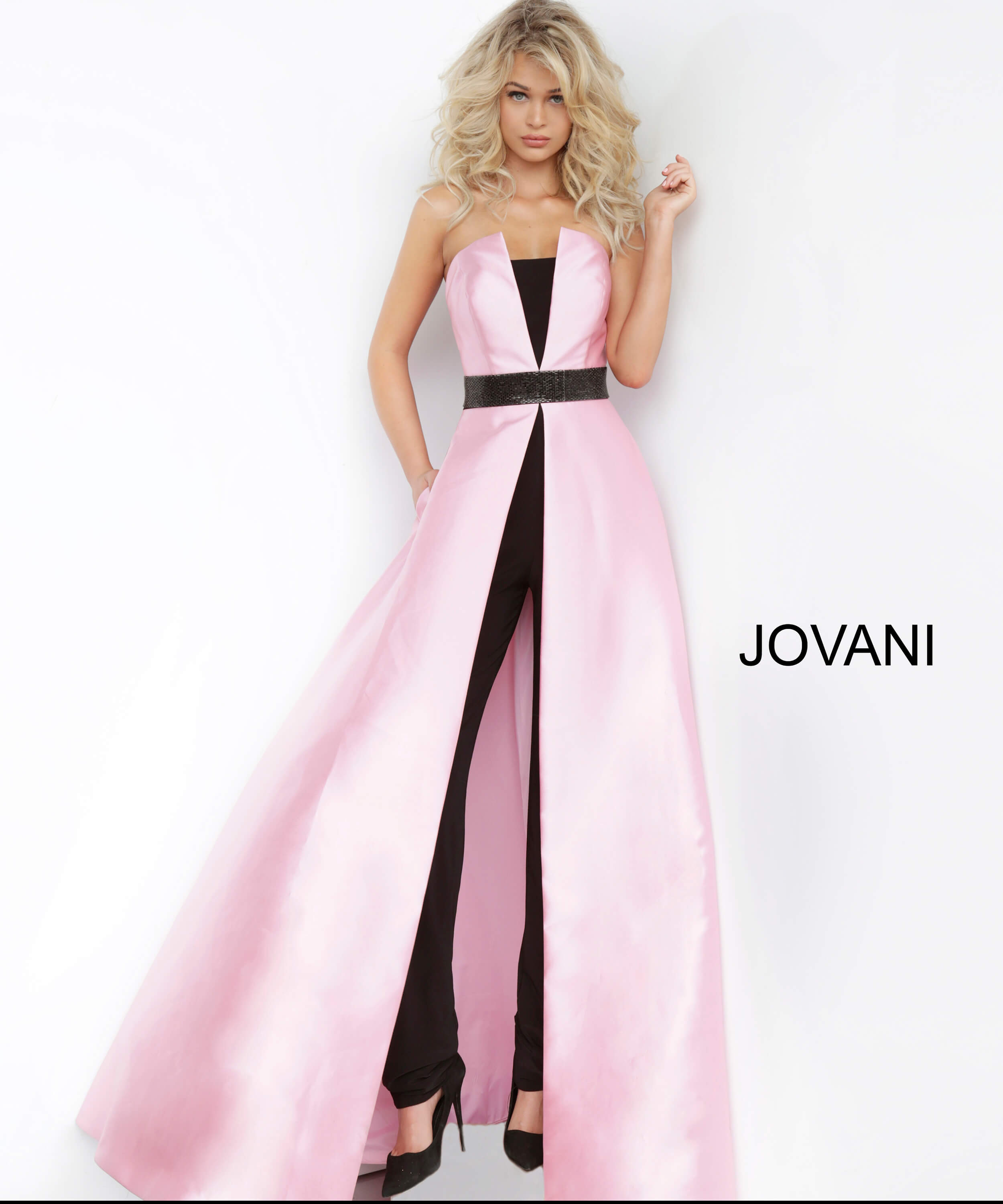 black and pink long dress