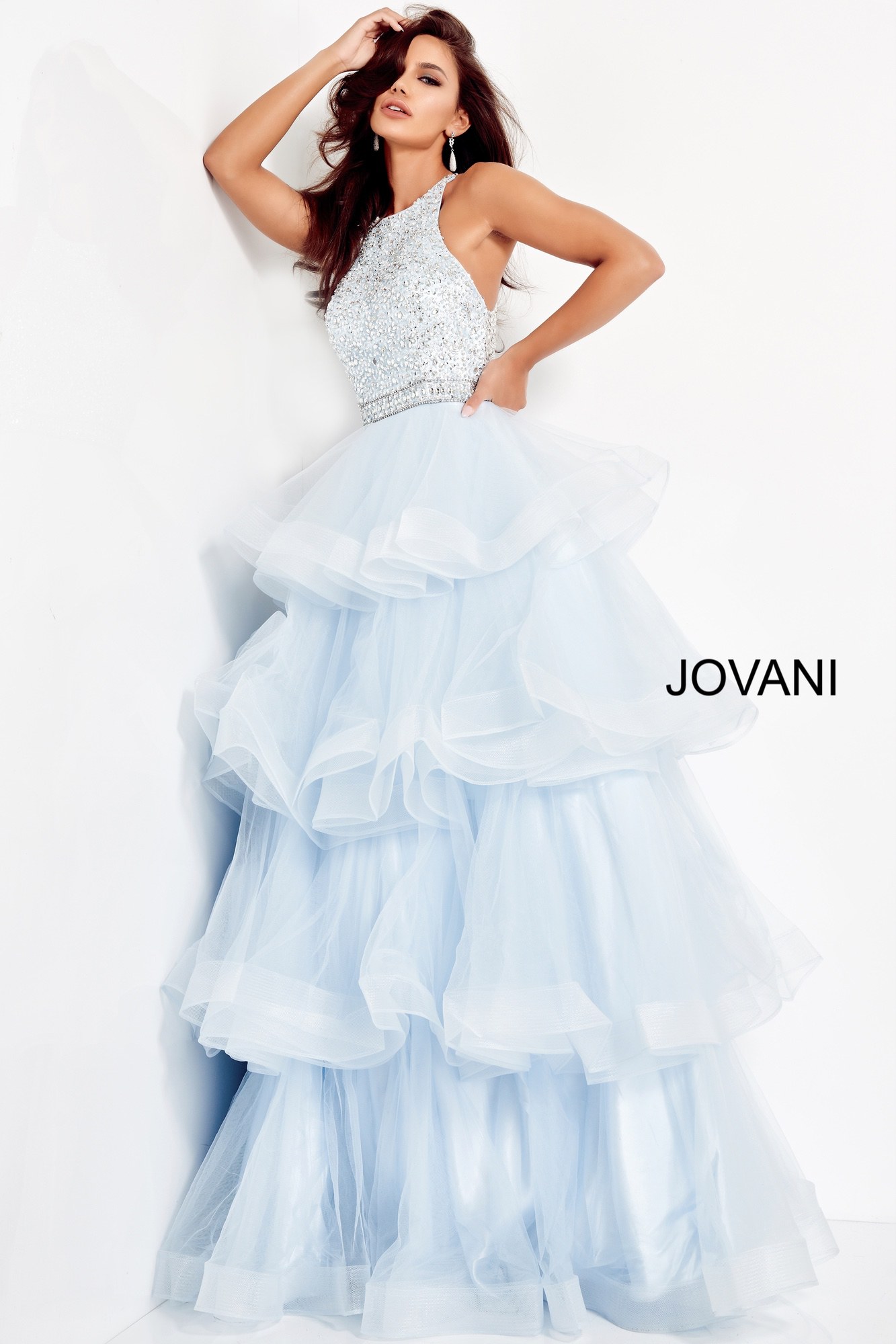 Jovani 00461 Light Blue Embellished Bodice Prom Ballgown