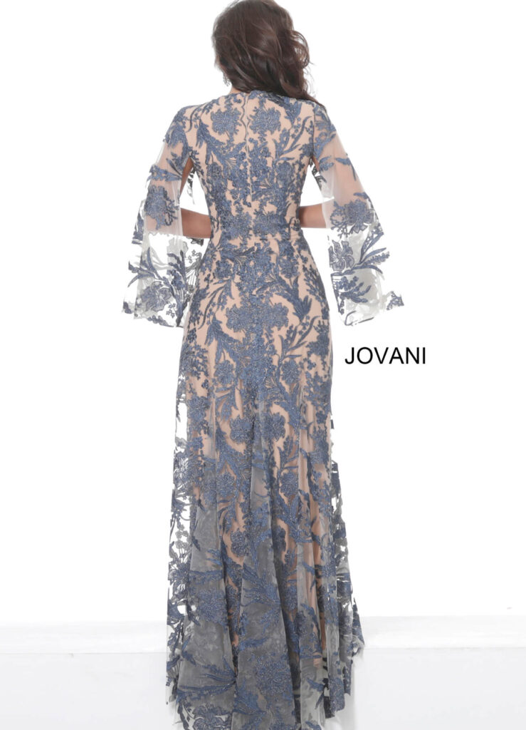 Jovani 00752 Navy Nude V Neck Lace Mother of the Bride Dress