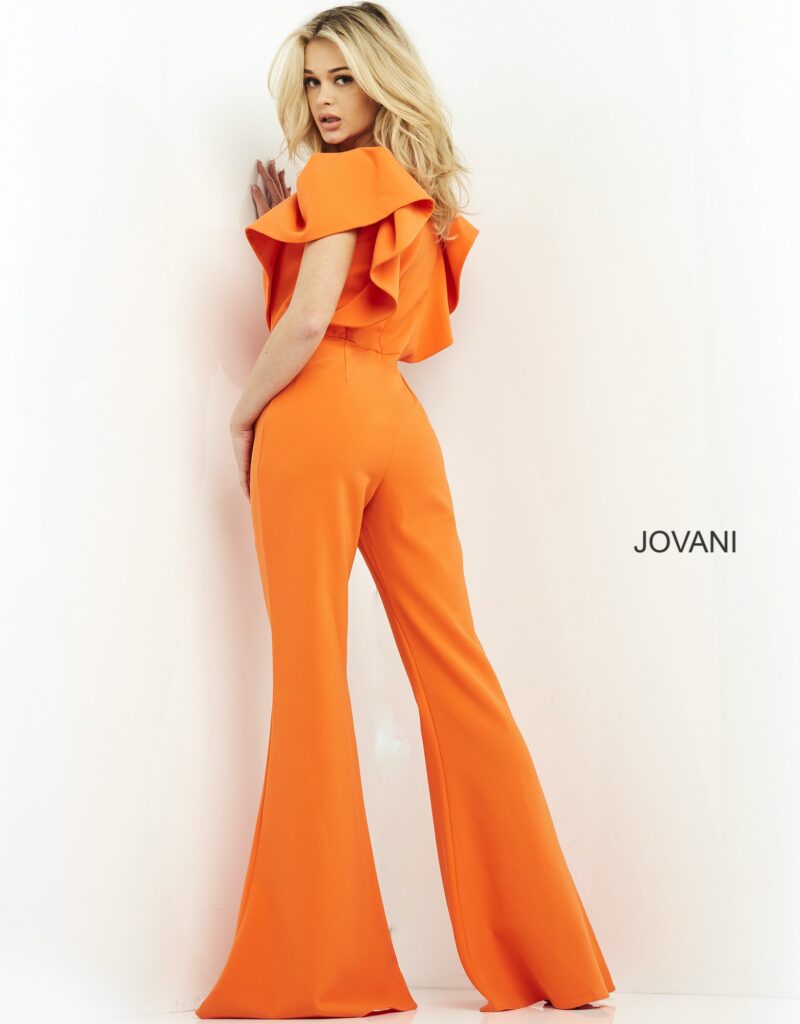 Jovani 00762 Orange Short Sleeve Contemporary Jumpsuit