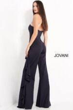 Back view of Jovani 00778 navy jumpsuit with elegant strapless design.