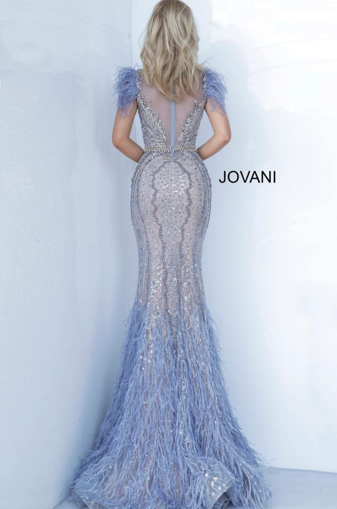 Jovani 02326 Beaded Feather Embellished Dress