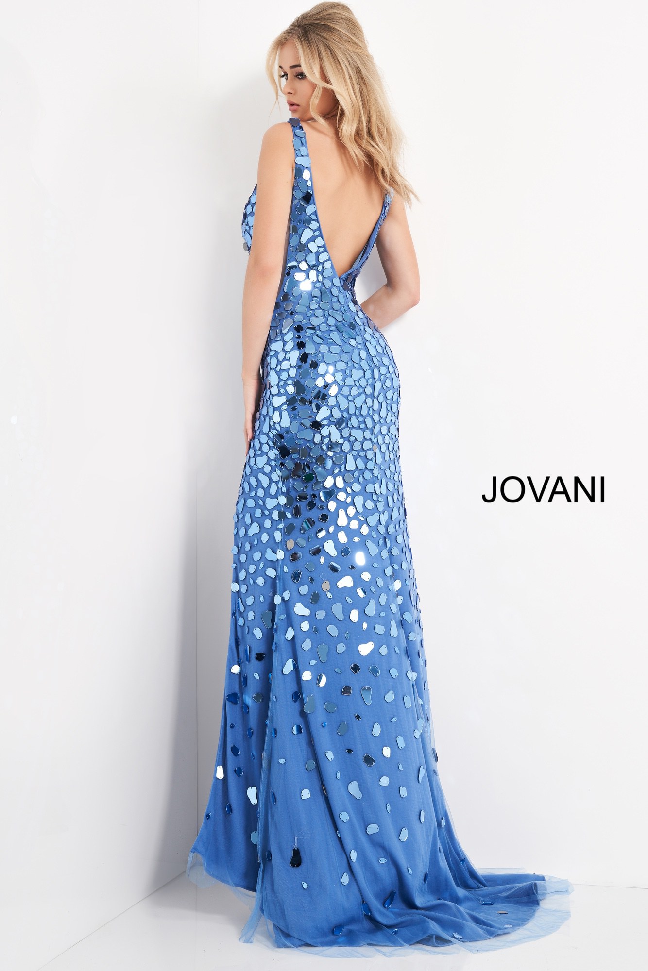 Jovani 02479 Long Cut Glass V Neck Party Dress